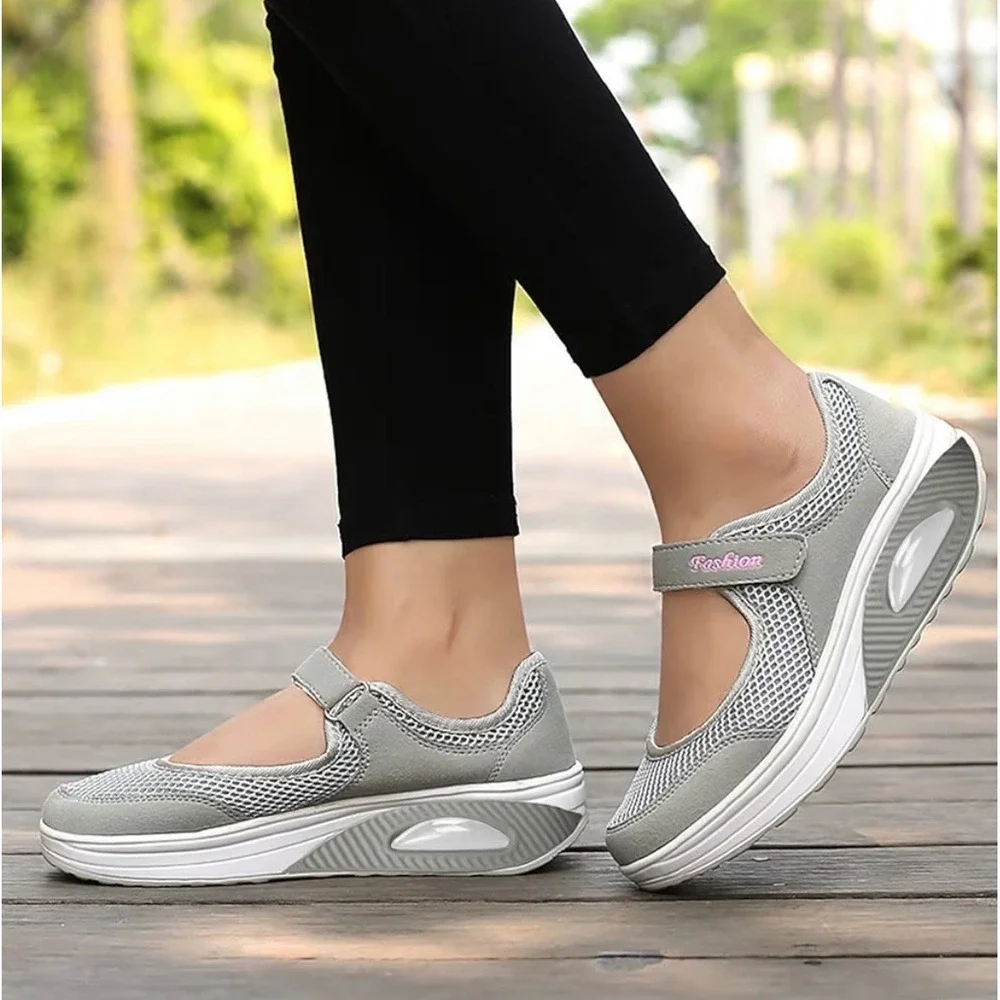 Women’s Gray Athletic Mary Jane Walking Shoes - Picture 1 of 4
